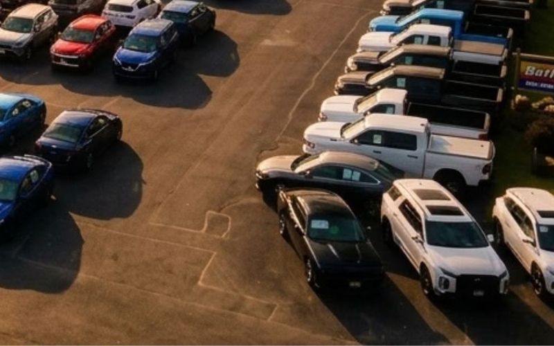Aerial view of a dealership lot